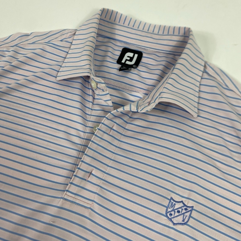 FootJoy Polo Shirt Mens XL Pink Blue Striped Golf Stretch Performance